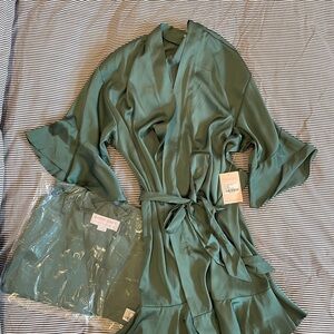 2 Birdy Grey Satin Robes in Eucalypus Green, Size XS/S